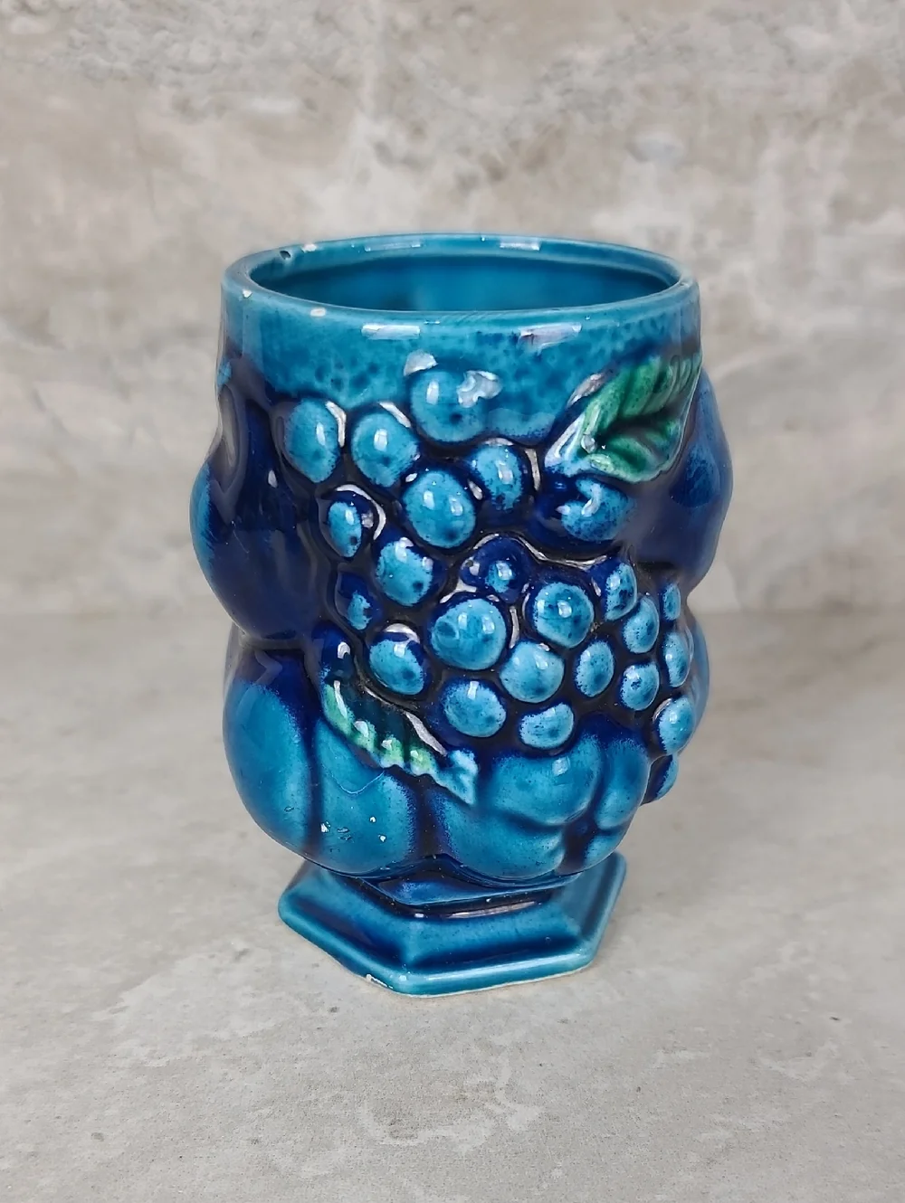 Vtg Inarco Mood Indigo Blue Glazed Fruit Mug Inarco Japan Blue Ceramic Cup Vase - Picture 1 of 14